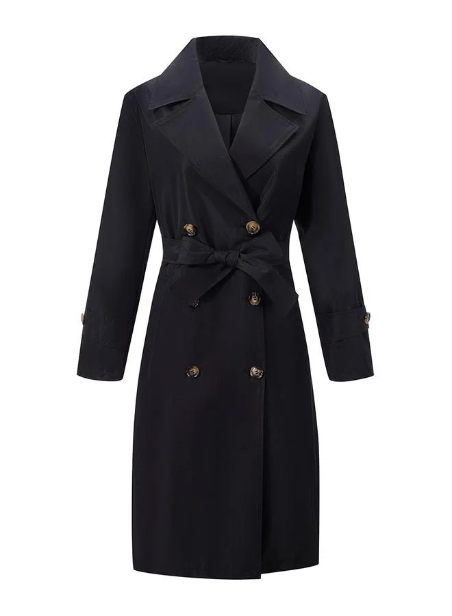 تايك تو معطف ترنش سادة طويل بأزرار وحزام