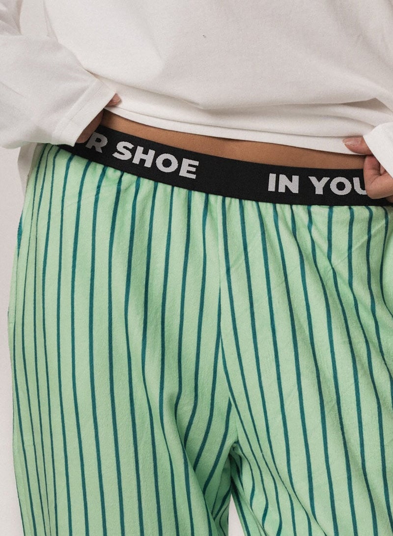 In Your Shoe Mint Stripes Fluffy Pyjama Pants - Image 4