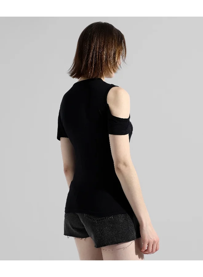 Campus Sutra Women's Black Printed Regular Fit Top