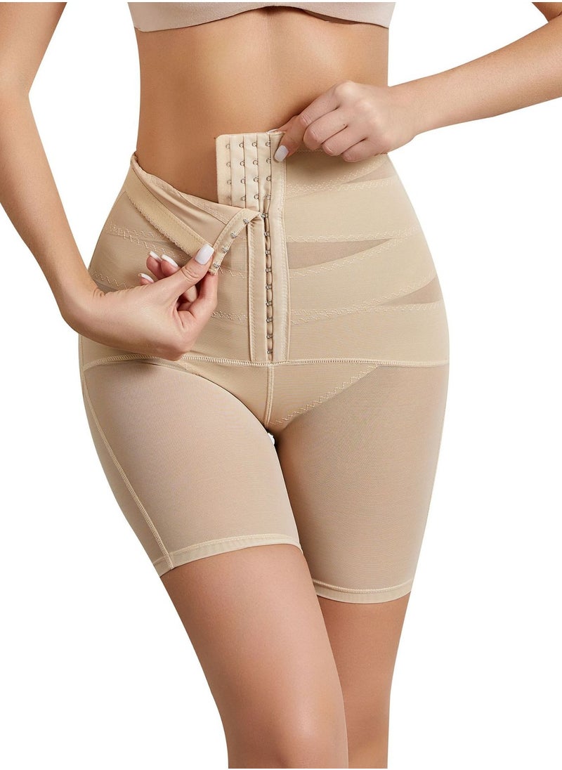 Loquat Womens Body Shaper Tummy Control Buckled Underwear Boxer Briefs Solid Color Slim High Waist Sponge Pad Hip Lift Shapewear Safety Underpants Beige  - Image 1