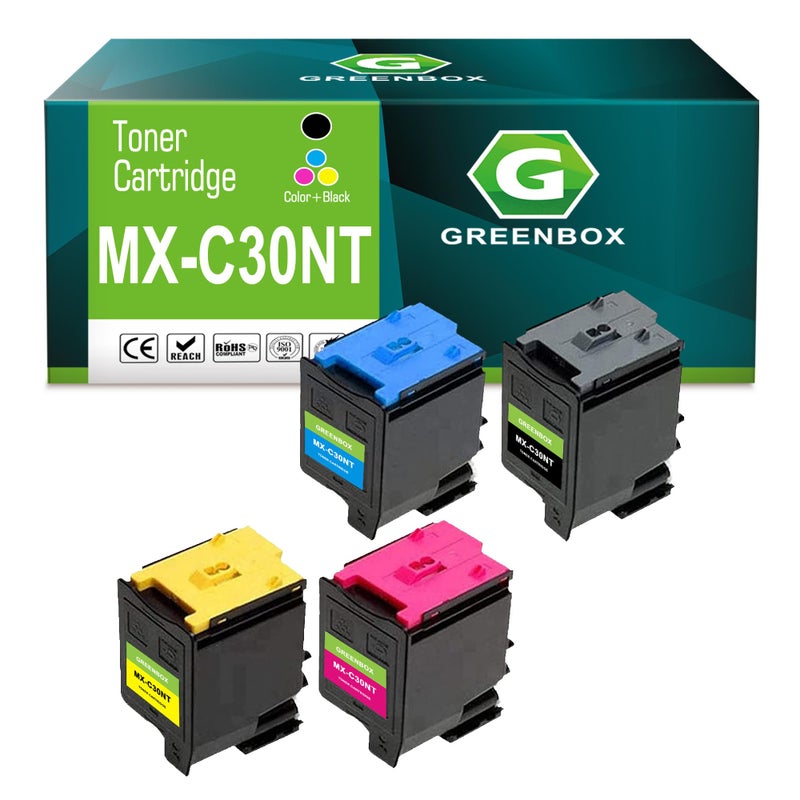 GREENBOX Compatible High Yield MXC30NT Toner Cartridge Replacement for Sharp MXC30NT MXC30NTB MXC30NTC MXC30NTM MXC30NTY Toner for MXC250 C300P C300W C301W C303W Printer 4 Pack