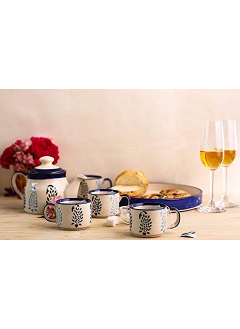 Caffeine Ceramic Handmade Blue Boota Tea Tray Set Morning Set Set of 6