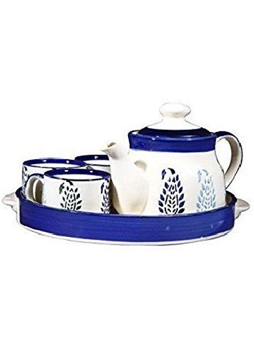 Caffeine - Caffeine Ceramic Handmade Blue Boota Tea Tray Set Morning Set Set of 6 - Image 1