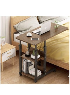 2 in 1 Height Adjustable Bedside Laptop Desk and Overbed Side End Table with Mobile Wheels and with Storage Shelves