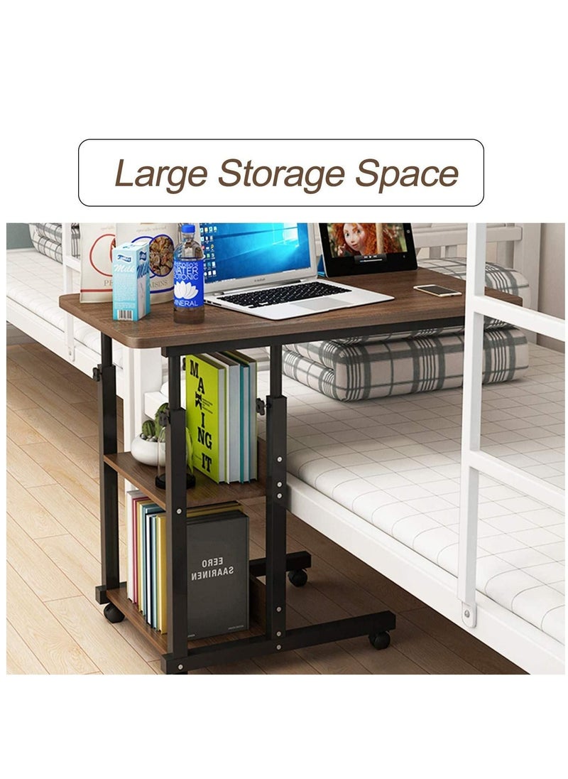 XiuWoo - 2 in 1 Height Adjustable Bedside Laptop Desk and Overbed Side End Table with Mobile Wheels and with Storage Shelves - Image 1