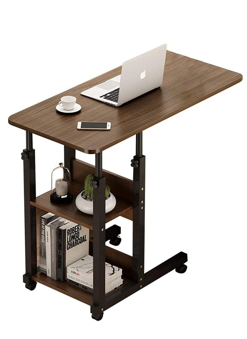 XiuWoo - 2 in 1 Height Adjustable Bedside Laptop Desk and Overbed Side End Table with Mobile Wheels and with Storage Shelves - Image 1