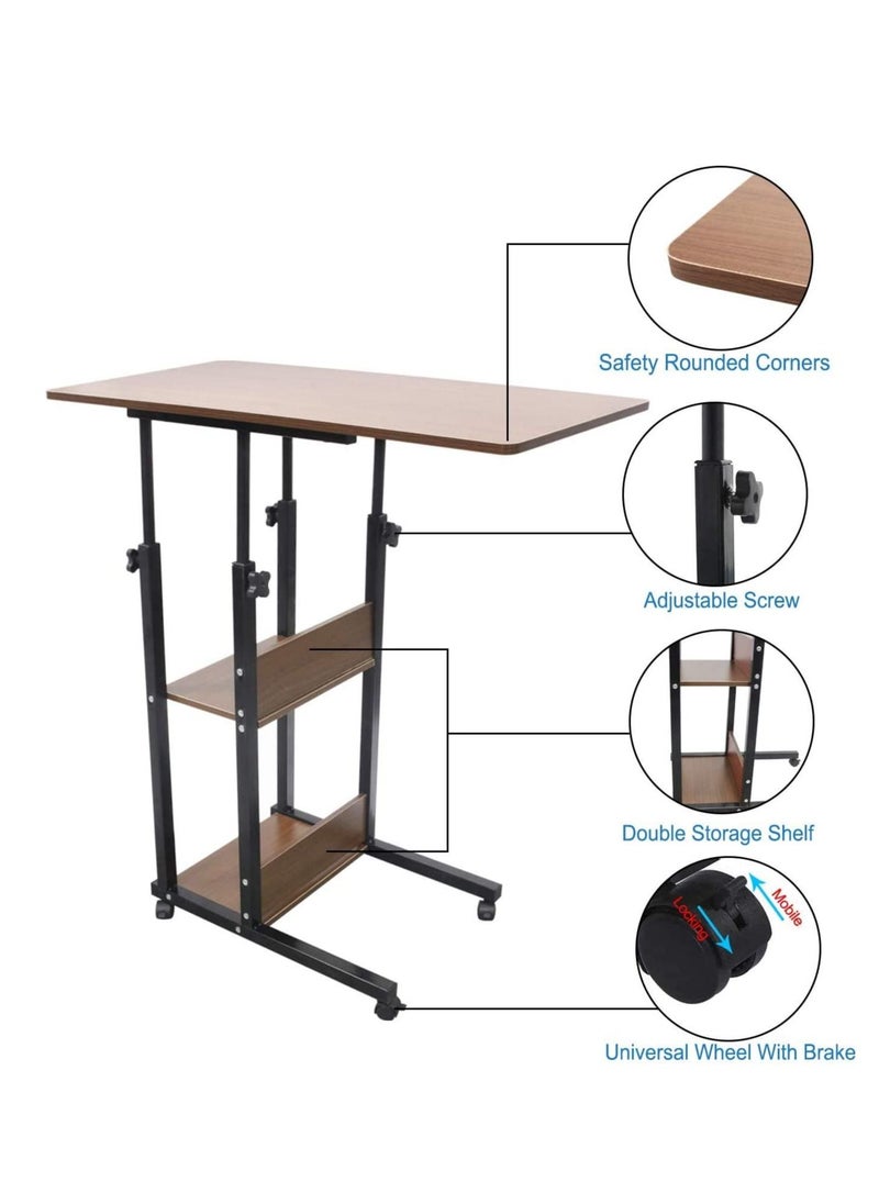 XiuWoo - 2 in 1 Height Adjustable Bedside Laptop Desk and Overbed Side End Table with Mobile Wheels and with Storage Shelves - Image 1