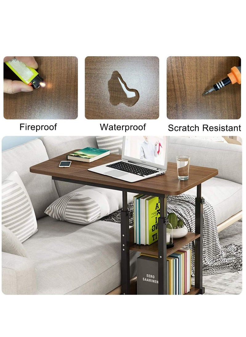 XiuWoo - 2 in 1 Height Adjustable Bedside Laptop Desk and Overbed Side End Table with Mobile Wheels and with Storage Shelves - Image 1