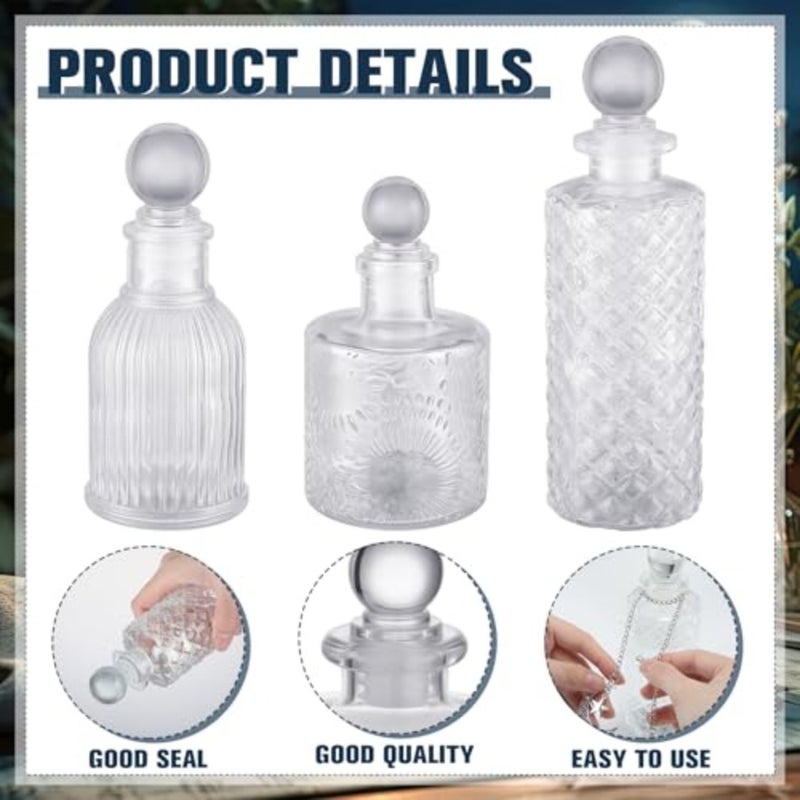 3 Pcs Moon Energy Glass Bottle with 3 Lunar Star Spiritual Moonlight Water Jar Chain Charging Container with Lid for Infusing Intentions Crystal Cleansing Meditation Witchcraft Home Clear - Image 3