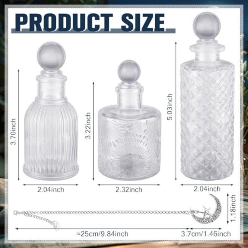 3 Pcs Moon Energy Glass Bottle with 3 Lunar Star Spiritual Moonlight Water Jar Chain Charging Container with Lid for Infusing Intentions Crystal Cleansing Meditation Witchcraft Home Clear - Image 2