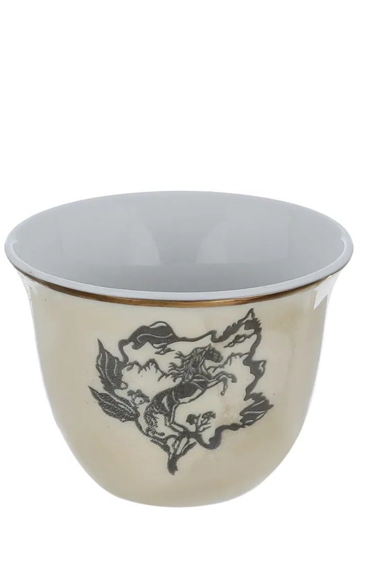 السيف غاليري طقم فناجين قهوة عربي السيف غاليري، 12 قطعة، 90 مل، نقش حصان أسود - بيج - Image 2