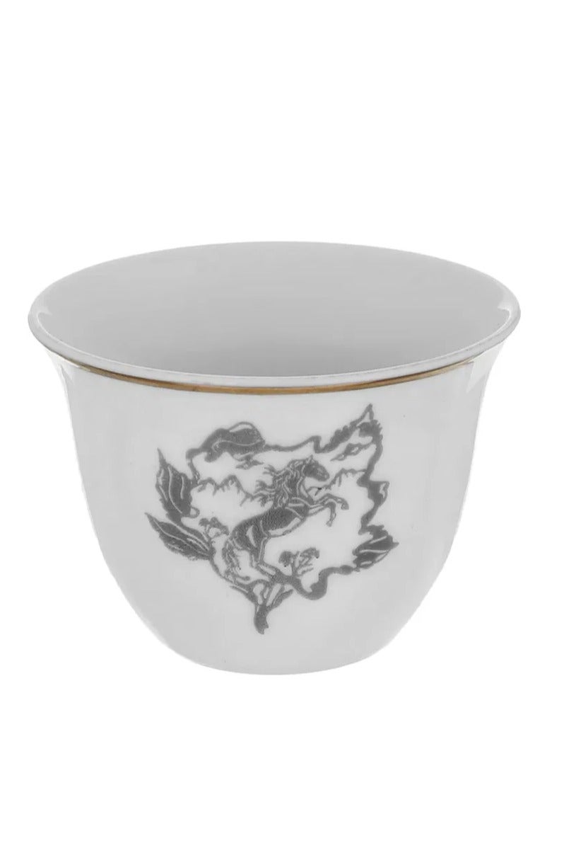 السيف غاليري طقم فناجين قهوة عربي السيف غاليري، 12 قطعة، 90 مل، نقش حصان أسود - بيج - Image 3