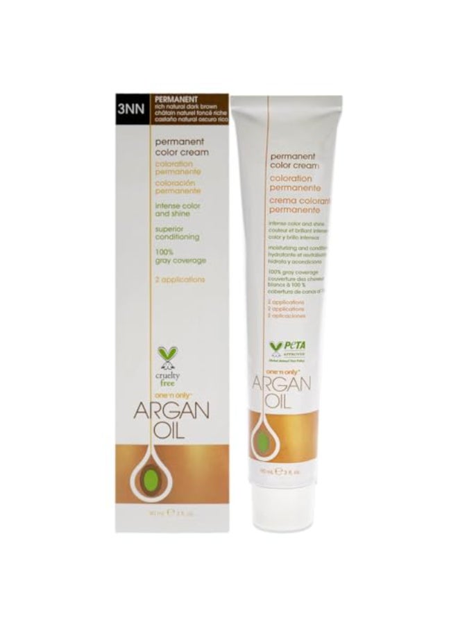 One N Only Permanent Hair Color Permanent Hair Dye Made with Argan Oil Delivers Rich Accurate Tones with Gray Coverage Improves Moisture Elasticity 3NN Rich Natural Dark Brown 3 oz - Image 1