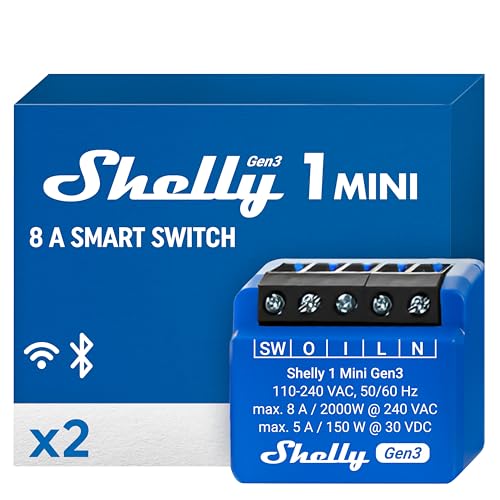 Shelly شيللي 1 ميني جين 3 | مفتاح ذكي واي فاي ريلاي 1 قناة 8A | أتمتة المنزل | بوابة بلوتوث | متوافق مع أليكسا وجوجل هوم | تطبيق iOS أندرويد | لا حاجة إلى محور | جهات اتصال جافة (عبوة 2) - Image 1