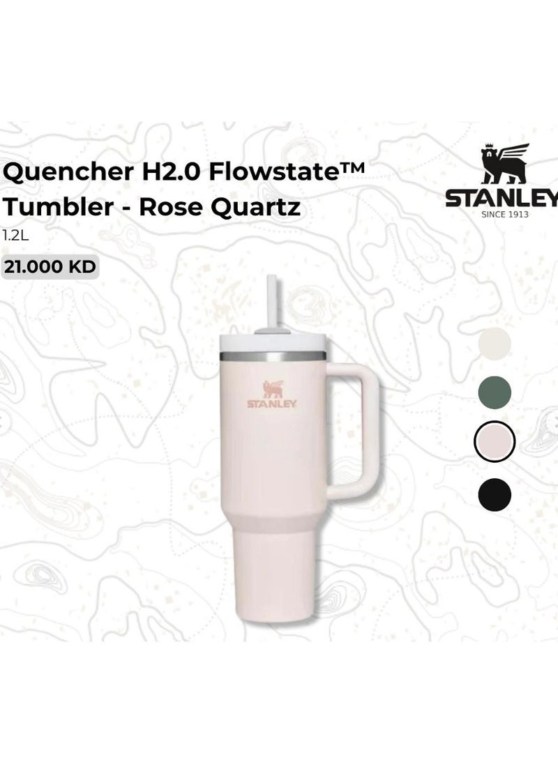 Stanley - 40oz Stainless Steel Cup with Handle and Straw Cover Cold and Hot Drinking Cup Double Vacuum Sealed Insulated Tumbler Cup Reusable Vacuum Travel Coffee Mug (Fog, 40oz(1200ml) (Color: Rose Quartz) - Image 1