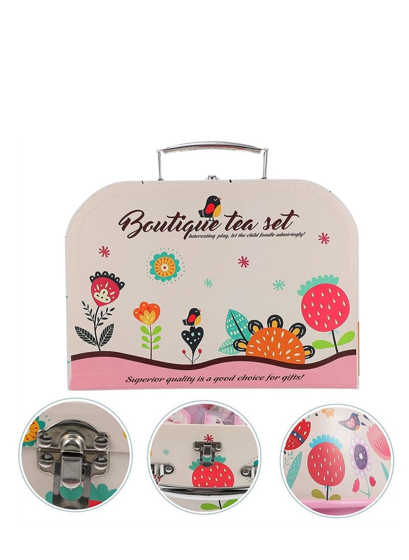 KASTWAVE - Tea Set for Little Girls Pink Tin Tea Party Set for Toddlers Afternoon Tea Time Playset with Metal Teapots Tea Cups Play Dishes Princess Toys with Carry Case Kids Kitchen Dress Up Play Tea Set - Image 1