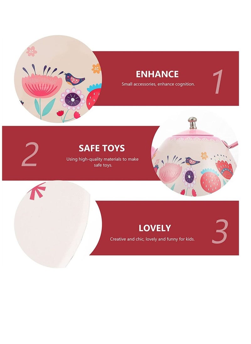 KASTWAVE - Tea Set for Little Girls Pink Tin Tea Party Set for Toddlers Afternoon Tea Time Playset with Metal Teapots Tea Cups Play Dishes Princess Toys with Carry Case Kids Kitchen Dress Up Play Tea Set - Image 1