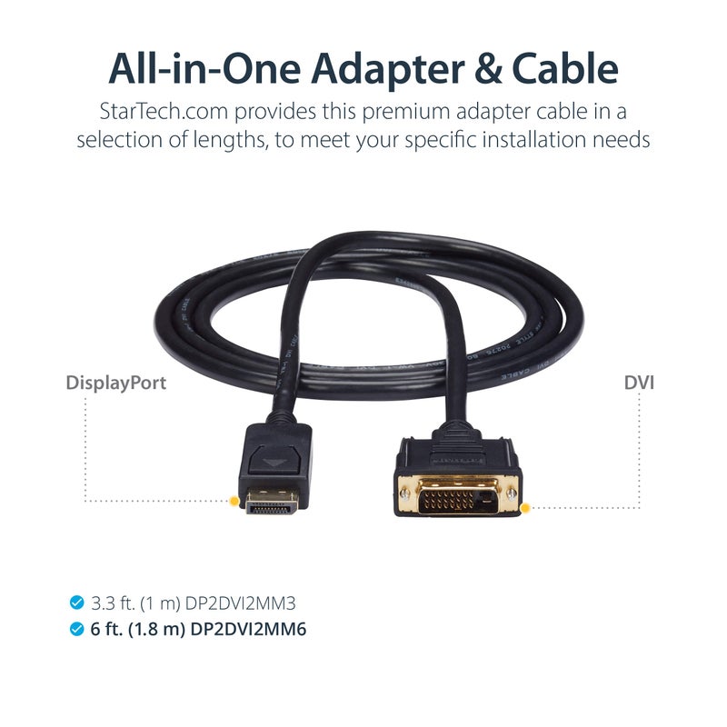 Startech.com StarTech.com 6ft (1.8m) DisplayPort to DVI Cable, DP to DVI-D Video Adapter Converter Cable, Replacement for DP2DVIMM6  - Image 3