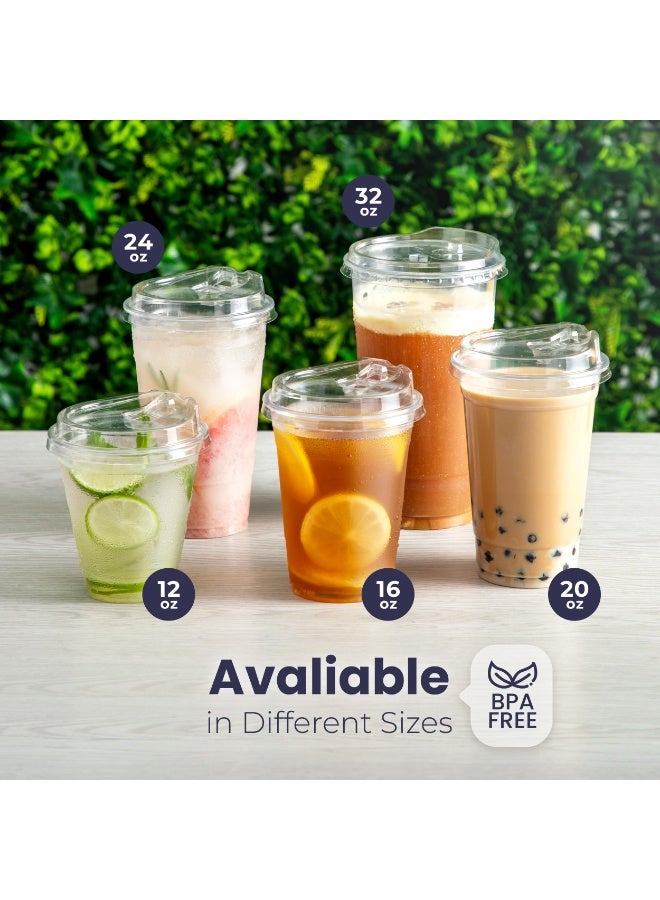 RedMapleTEK 【50 Pcs】 Fit Meal Prep 12 oz Clear Plastic Drinking Cups, BPA Free, Leak Proof, Disposable Cups with Sip Lids for Iced Coffee, Smoothies, Soda, Party Drinks, Bubble Tea, Cold Beverage - Image 4