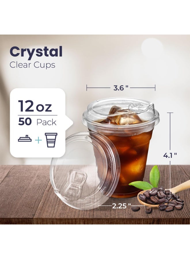 RedMapleTEK 【50 Pcs】 Fit Meal Prep 12 oz Clear Plastic Drinking Cups, BPA Free, Leak Proof, Disposable Cups with Sip Lids for Iced Coffee, Smoothies, Soda, Party Drinks, Bubble Tea, Cold Beverage - Image 2