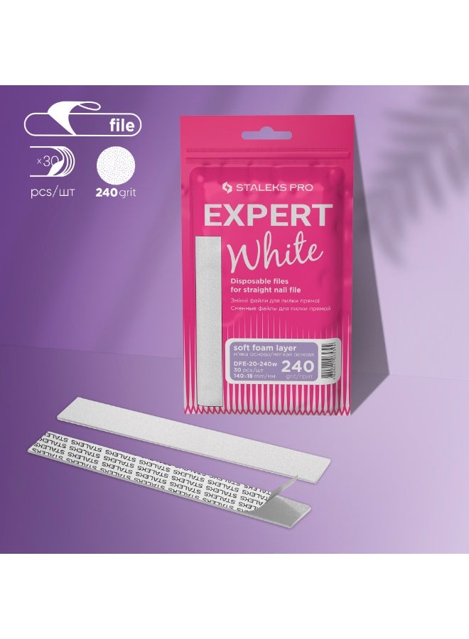 STALEKS PRO Disposable white files for straight nail file on a soft foam layer - EXPERT 20 | 240 grit (30 pcs) - Image 1