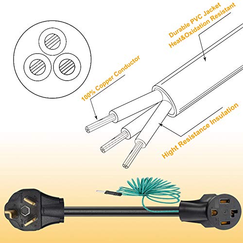 WimiSom Dryer Adapter Cord, 4 Prong to 3 Prong Dryer Adapter Cord Convert 4 Prong Dryer Plug to 3 Prong Wall Outlet, Nema 10-30P Male to 14-30R Female with Safety Ground Wire, 1.5FT STW 10AWG 30Amp 110V/250V - Image 3
