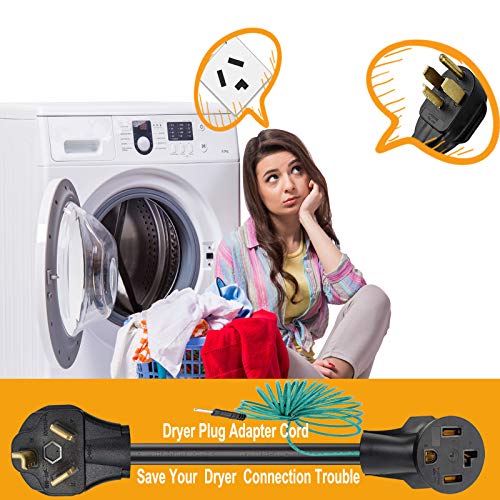 WimiSom Dryer Adapter Cord, 4 Prong to 3 Prong Dryer Adapter Cord Convert 4 Prong Dryer Plug to 3 Prong Wall Outlet, Nema 10-30P Male to 14-30R Female with Safety Ground Wire, 1.5FT STW 10AWG 30Amp 110V/250V - Image 5