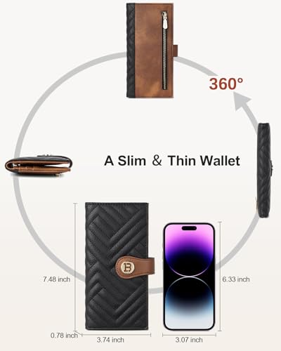 BOSTANTEN Slim Wallet Women Leather RFID Blocking Credit Card Holder Bifold Thin Wallet with Zipper Pocket Black＆Brown - Image 4