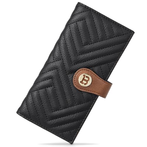BOSTANTEN Slim Wallet Women Leather RFID Blocking Credit Card Holder Bifold Thin Wallet with Zipper Pocket Black＆Brown - Image 1