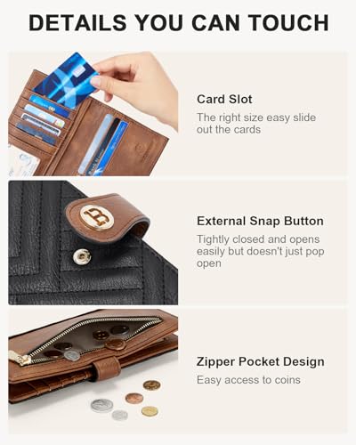 BOSTANTEN Slim Wallet Women Leather RFID Blocking Credit Card Holder Bifold Thin Wallet with Zipper Pocket Black＆Brown - Image 3