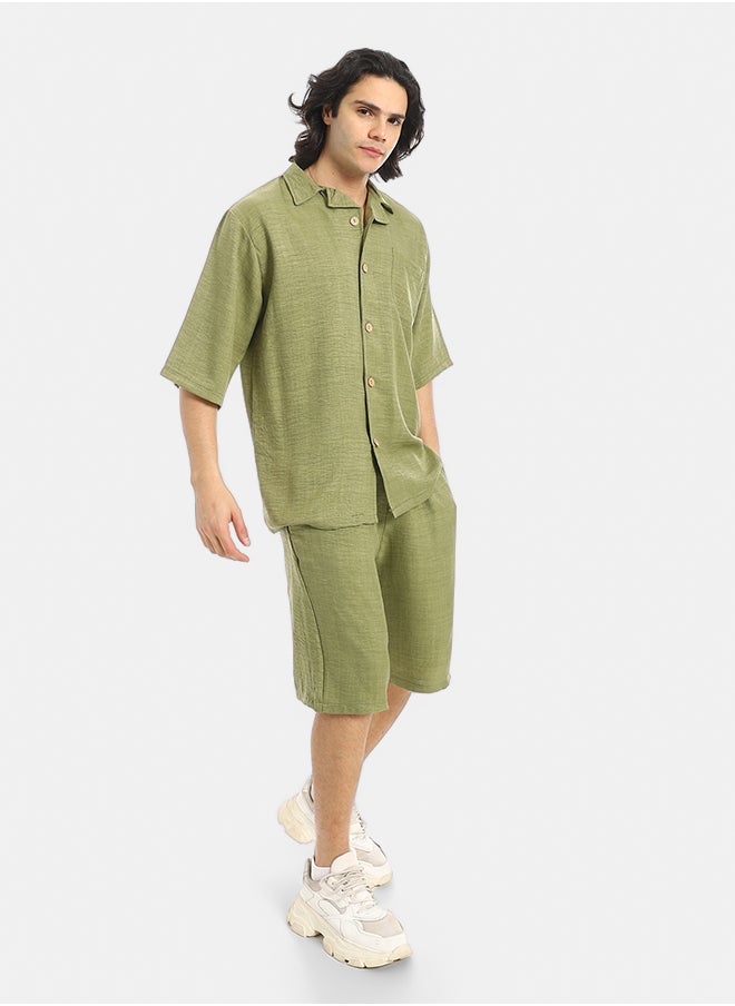 Red Circle Button Closure Trendy Shirt and Shorts Set  - Image 2