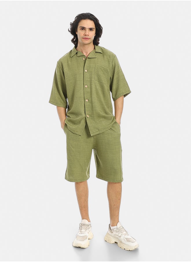 Red Circle Button Closure Trendy Shirt and Shorts Set  - Image 1