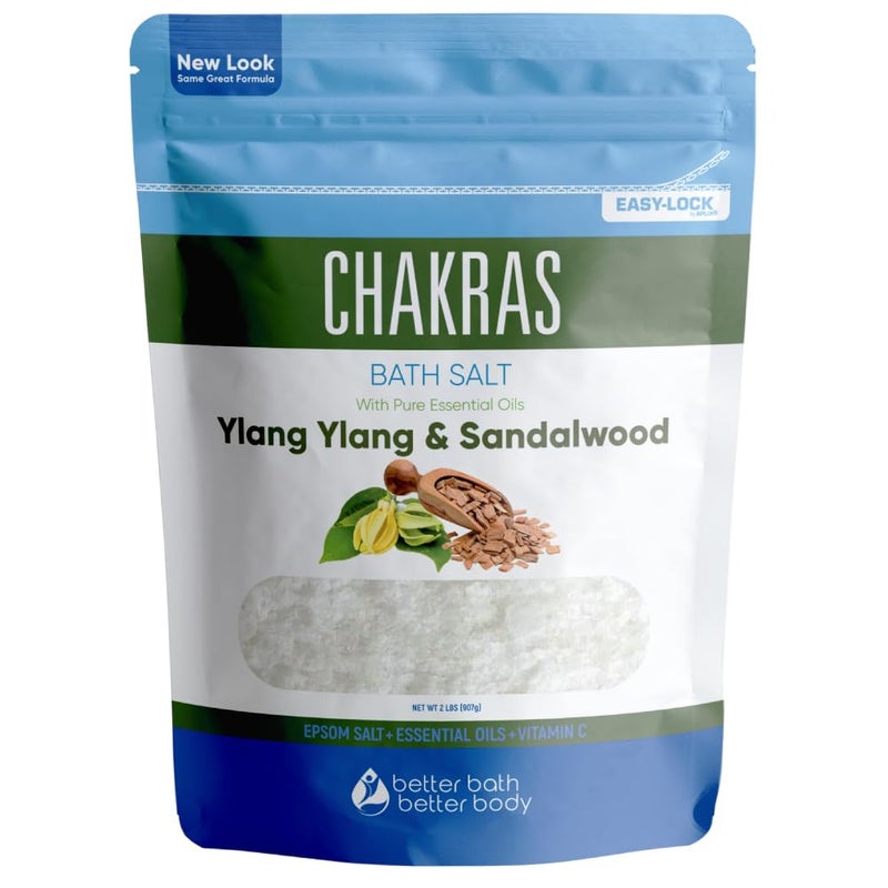 Better Bath Better Body Chakras Bath Salt 32 Ounces Epsom Salt with Natural Ylang Ylang, Sandalwood, Eucalyptus, Frankincense, Chamomile and Cinnamon Essential Oils Plus Vitamin C in BPA Free Pouch with Easy Press-Lock Seal - Image 1