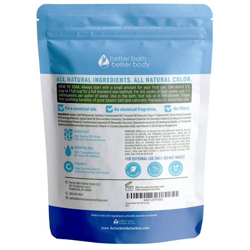 Better Bath Better Body Chakras Bath Salt 32 Ounces Epsom Salt with Natural Ylang Ylang, Sandalwood, Eucalyptus, Frankincense, Chamomile and Cinnamon Essential Oils Plus Vitamin C in BPA Free Pouch with Easy Press-Lock Seal - Image 2