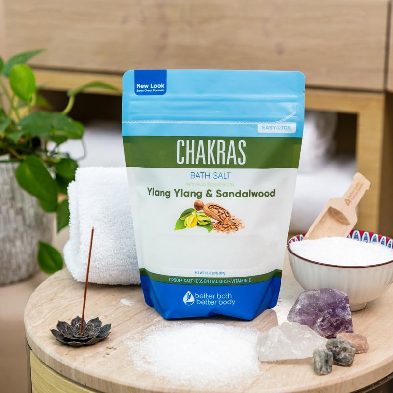 Better Bath Better Body Chakras Bath Salt 32 Ounces Epsom Salt with Natural Ylang Ylang, Sandalwood, Eucalyptus, Frankincense, Chamomile and Cinnamon Essential Oils Plus Vitamin C in BPA Free Pouch with Easy Press-Lock Seal - Image 4