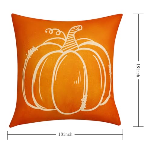Hongsome Fall DecorThrow Pillow Covers 18x18 in Set of 4Pumpkin Linen Pillow Case for Thanksgiving Couch Autumn Holiday Home Outdoor Burnt Orange White Decorations - Image 3
