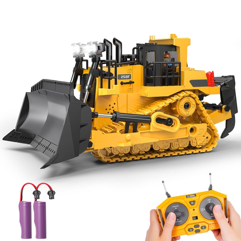 BEWEAI RC Bulldozer Toy for Boys Remote Control Play Bulldozer Construction Vehicles 9CH 24Ghz Track Type Tractor Dozer with Metal Blade Light Truck Toys for Kids 312 Year Old Christmas Birthday Gifts - Image 3