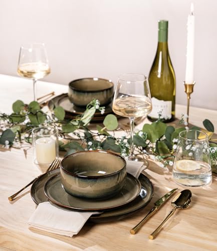 TheTerra Ceramic Dinnerware Sets for 6, 18 Pieces Handmade Reactive Glaze Plates and Bowls Set, Scratch Resistant Dish Set, Oven & Microwave & Dishwasher Safe, Coca Mocha - Image 5
