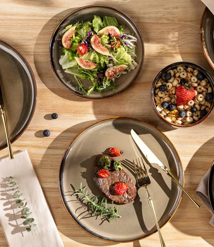 TheTerra Ceramic Dinnerware Sets for 6, 18 Pieces Handmade Reactive Glaze Plates and Bowls Set, Scratch Resistant Dish Set, Oven & Microwave & Dishwasher Safe, Coca Mocha - Image 3