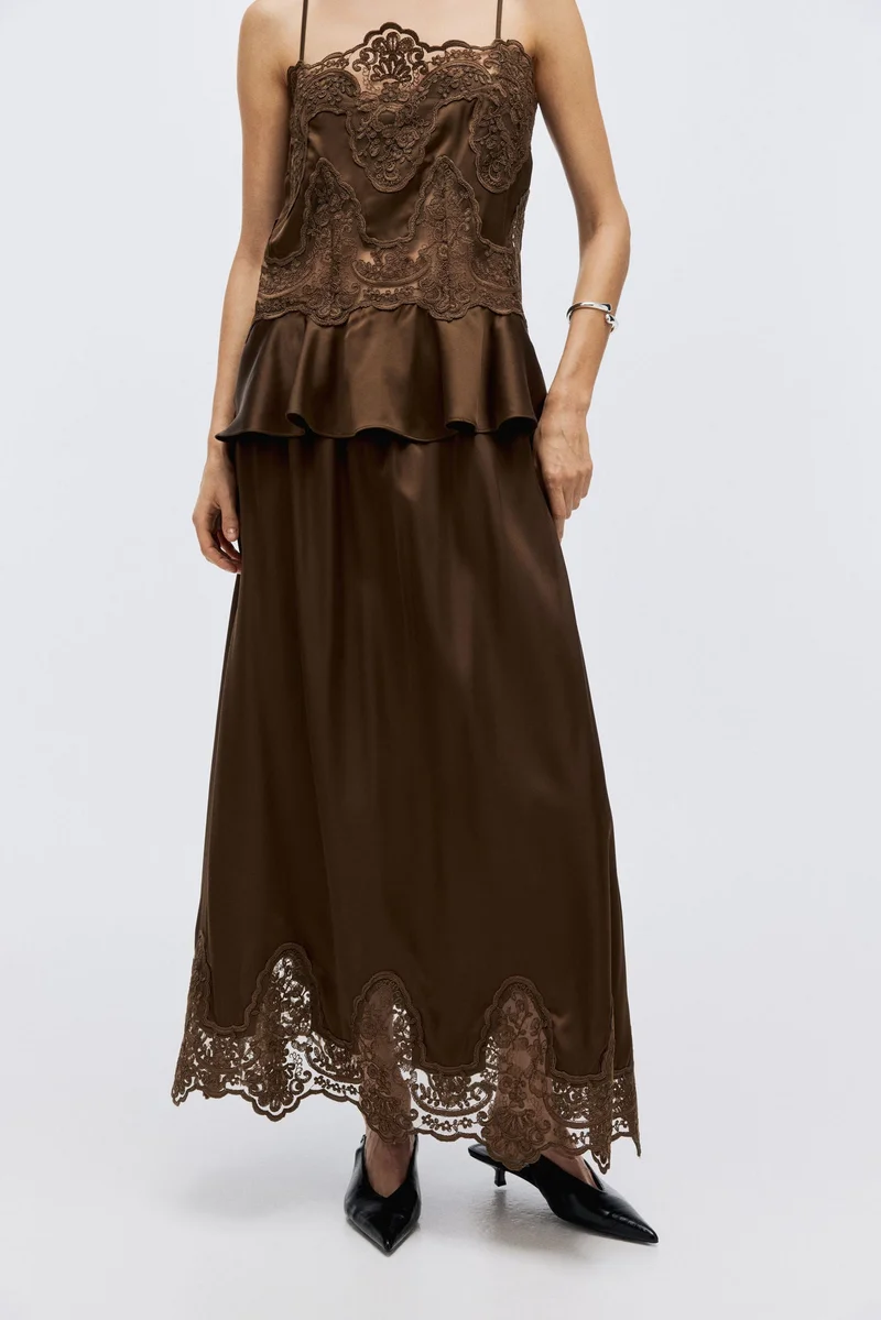 H&M Lace-trimmed satin skirt