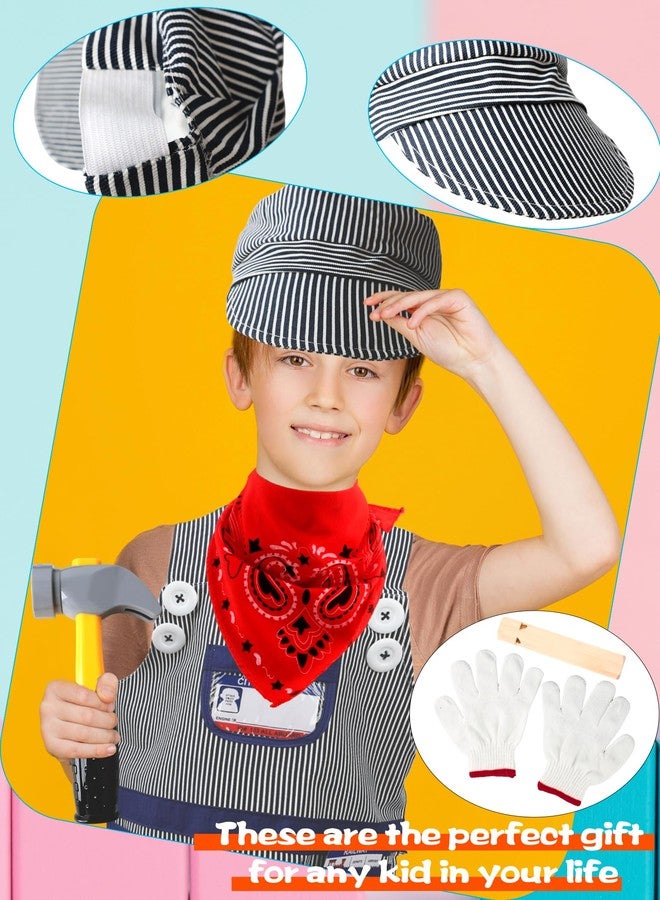 Flotory 10 Pcs Kids Train Conductor Costume Set Train Engineer Dress Up Kit Driver Cap Bandana and Whistle Outfit for Boys Girls Halloween Career Day Pretend Party Cosplay - Image 3