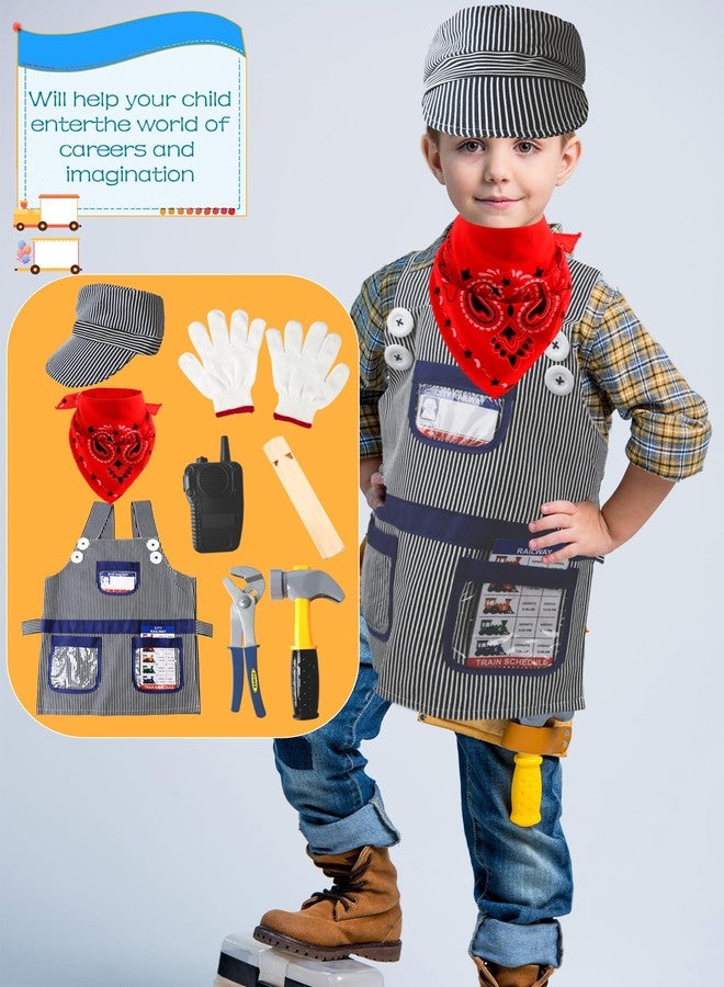 Flotory 10 Pcs Kids Train Conductor Costume Set Train Engineer Dress Up Kit Driver Cap Bandana and Whistle Outfit for Boys Girls Halloween Career Day Pretend Party Cosplay - Image 4