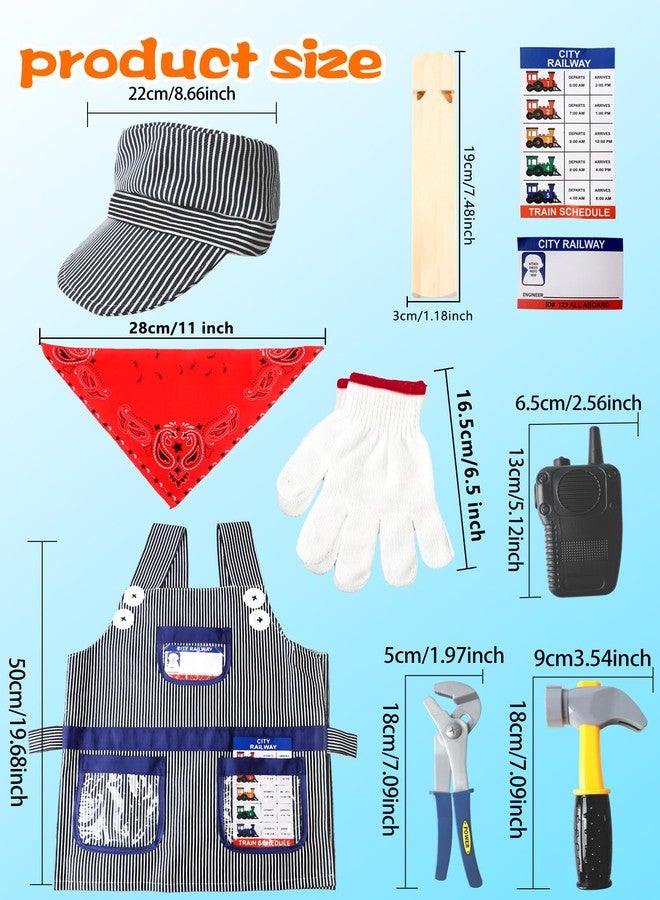 Flotory 10 Pcs Kids Train Conductor Costume Set Train Engineer Dress Up Kit Driver Cap Bandana and Whistle Outfit for Boys Girls Halloween Career Day Pretend Party Cosplay - Image 2