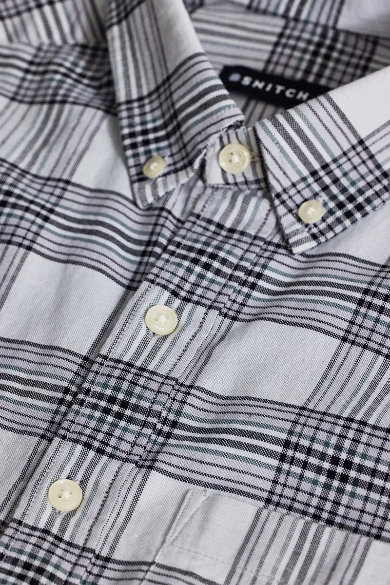 SNITCH Off White Checkered Long Sleeve Slim Fit Casual Shirt