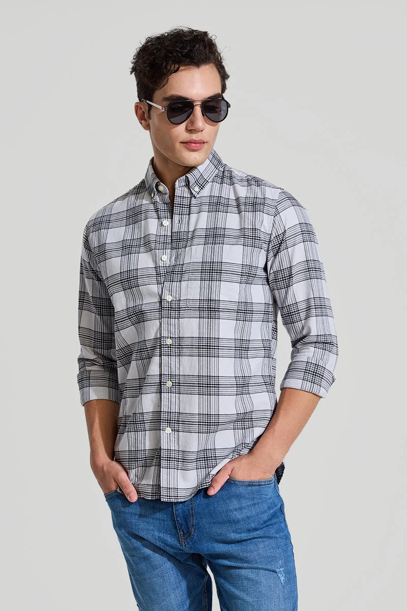 SNITCH Off White Checkered Long Sleeve Slim Fit Casual Shirt