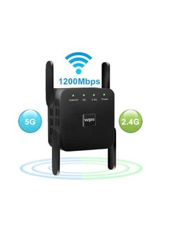 Arabest WiFi Extender 2.4G/5G Dual Band Repeater, Speed 1200Mbps with Ethernet Port (Black）  - Image 1