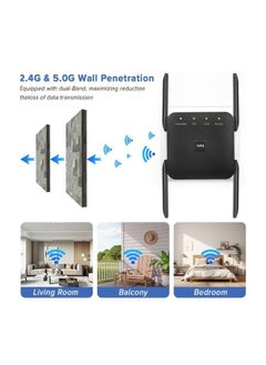 Arabest WiFi Extender 2.4G/5G Dual Band Repeater, Speed 1200Mbps with Ethernet Port (Black）  - Image 2