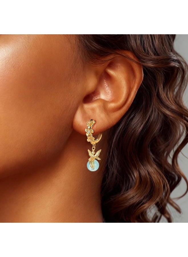 Hapour Gold Plated 925 Sterling Silver Dangle Earrings Trendy Dangle Hoop Earrings for Women Cubic Zirconia Heart Butterfly Drop Lightweight Dainty Earrings, Sterling Silver, Cubic Zirconia - Image 2