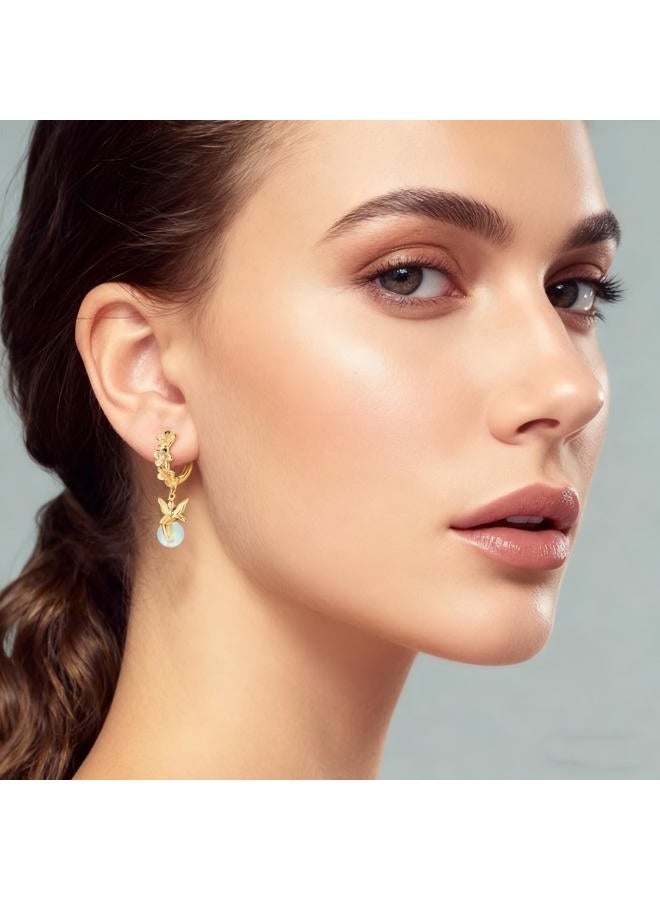 Hapour Gold Plated 925 Sterling Silver Dangle Earrings Trendy Dangle Hoop Earrings for Women Cubic Zirconia Heart Butterfly Drop Lightweight Dainty Earrings, Sterling Silver, Cubic Zirconia - Image 5