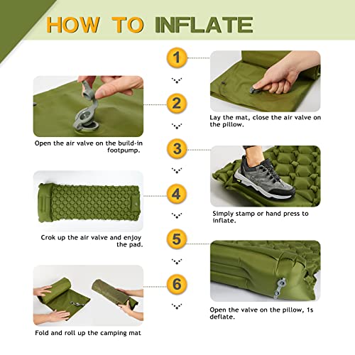 CLUEMART Camping Sleeping Pad, Ultralight Camping Mat with Pillow Built-in Foot Pump Inflatable Sleeping Pads Compact for Camping Backpacking Hiking Traveling Tent (Blue) - Image 4